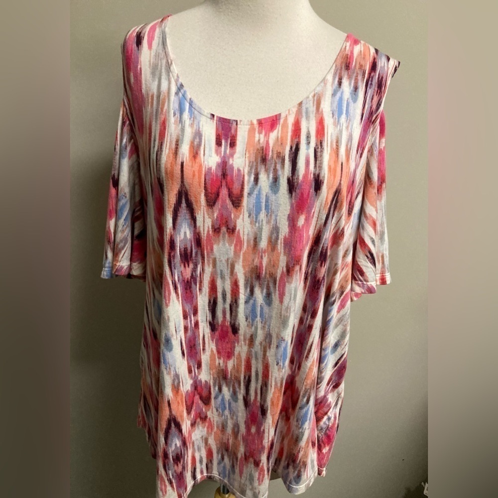Rose & olive cold, shoulder blouse. Sz-3X